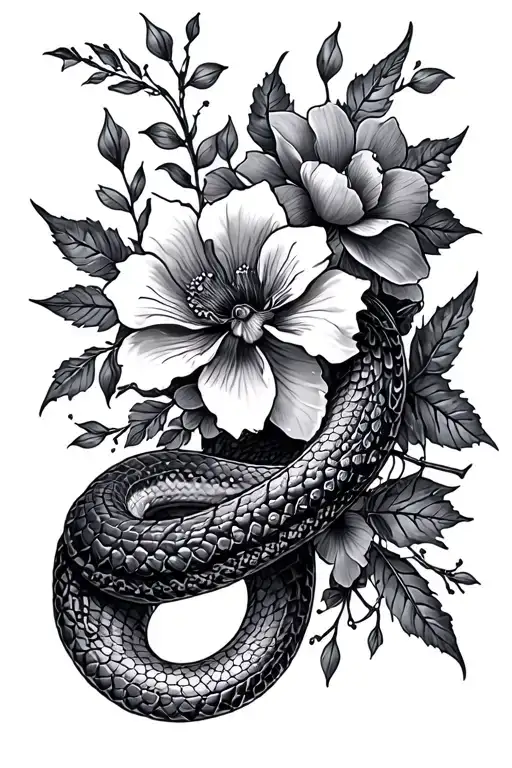 gothic, florals, spiders and snakes tattoo design idea