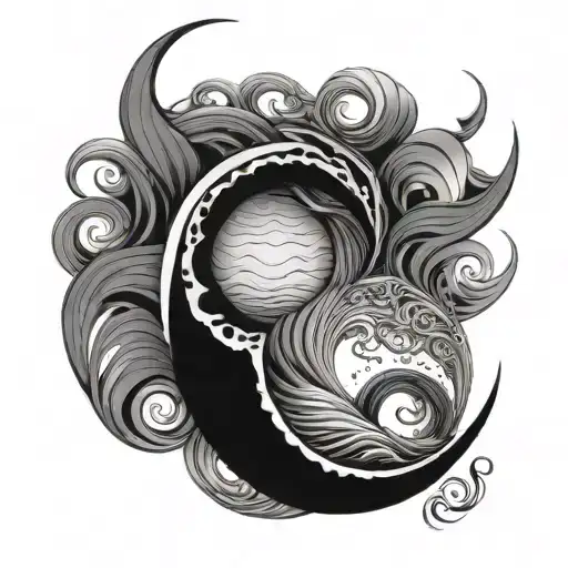 infinity and moon and waves flowing tattoo design idea