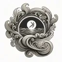 infinity and moon and waves flowing tattoo design idea