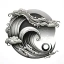 infinity and moon and waves flowing tattoo design idea