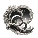 infinity and moon and waves flowing tattoo design idea