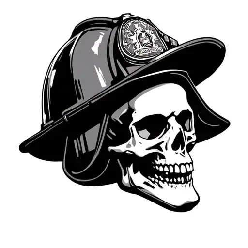 skull and firefighter helmet tattoo design idea