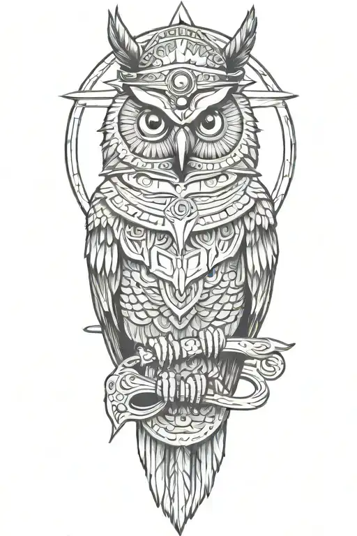 Native American wizard owl as soldier tattoo design idea