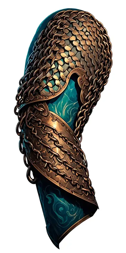 Segmented metal plate design incorporating link chainmail,buckles, and plates tattoo design idea