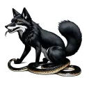 black fox eating a snake tattoo design idea