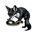 black fox eating a snake tattoo design idea