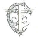 cross with Aztec dragon wrapping tattoo design idea