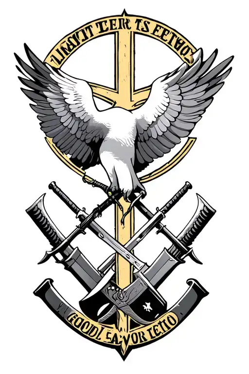 peace and war, good and evil, light and darkness, dove and weapons tattoo design idea