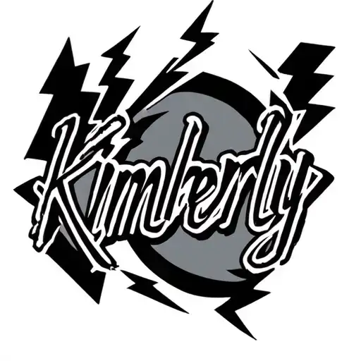 a forearm tattoo with the name kimberly with lightning around it tattoo design idea