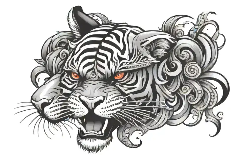 Tamil language with tiger head tattoo design idea
