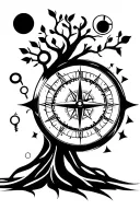 clock compass eye key tree planet son tattoo design idea