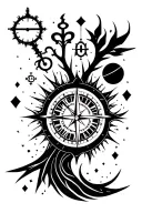 clock compass eye key tree planet son tattoo design idea
