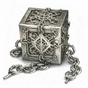 hellraiser puzzle box with chains breaking and bursting tattoo design idea
