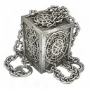 hellraiser puzzle box with chains breaking and bursting tattoo design idea