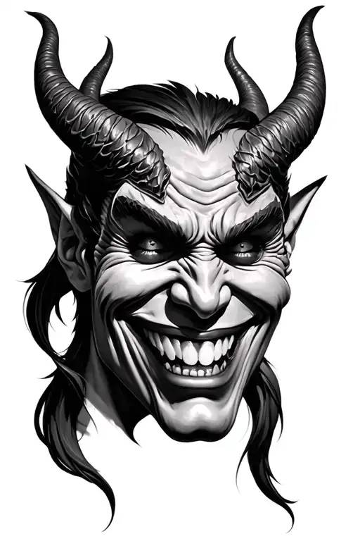devil face high realism smiling tattoo design idea