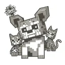 A tattoo of a pixelated Minecraft character smoking a joint, surrounded by skeletal cats tattoo design idea