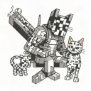 A tattoo of a pixelated Minecraft character smoking a joint, surrounded by skeletal cats tattoo design idea