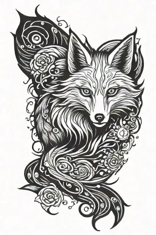 nine-tailed fox against the backdrop of the northern lights tattoo design idea