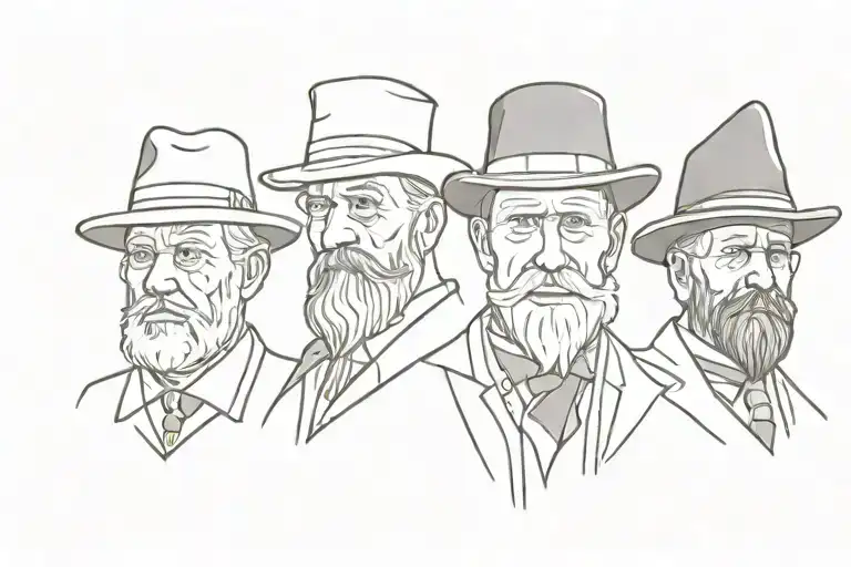 3 faces only consisting of one Viking warrior, one English gentleman with a tophat and one old pakistani man tattoo design idea