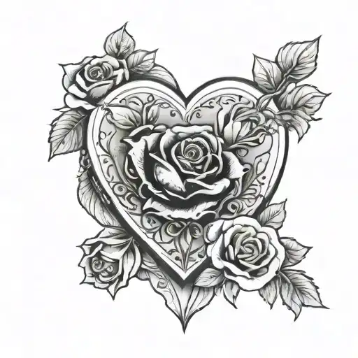 heart shaped locket surrounded with roses tattoo design idea