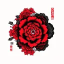 black with red accents outline tattoo design idea