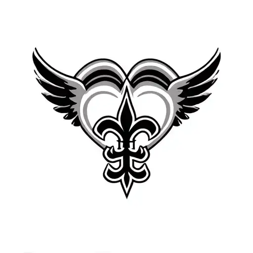 New Orleans saints logo with heart behind logo and surrounded by wings tattoo design idea