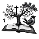 Semicolon, tree, cross, book, bird tattoo design idea