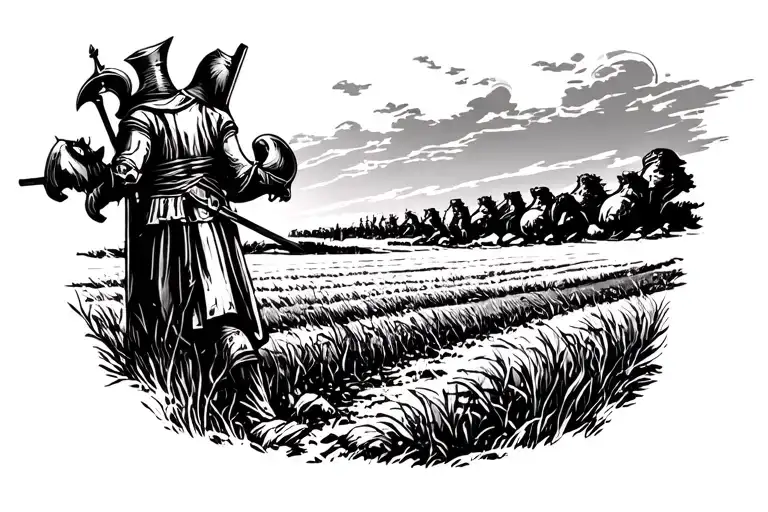 middle of a medieval battlefield overlooking the field tattoo design idea