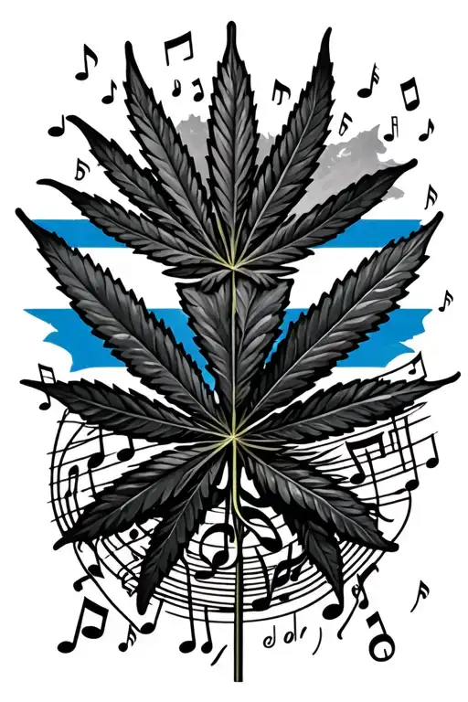 music notes with 420 weed and curacao ngflag covering the whole th tattoo design idea
