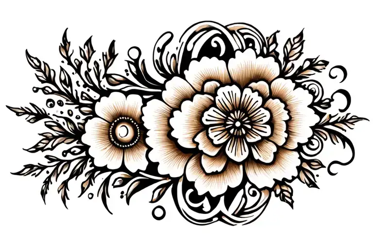 tribal tattoo ideal for lower back with girly patterns and flowers tattoo design idea