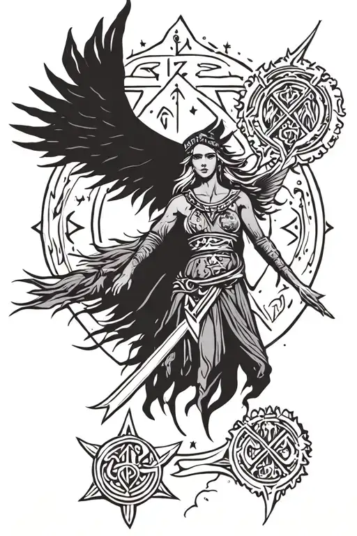 Norse runes and freya  tattoo design idea