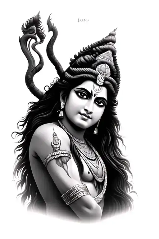 Shiva big tattoo with parvatiji and trisul horizontal which is really nice tattoo design idea