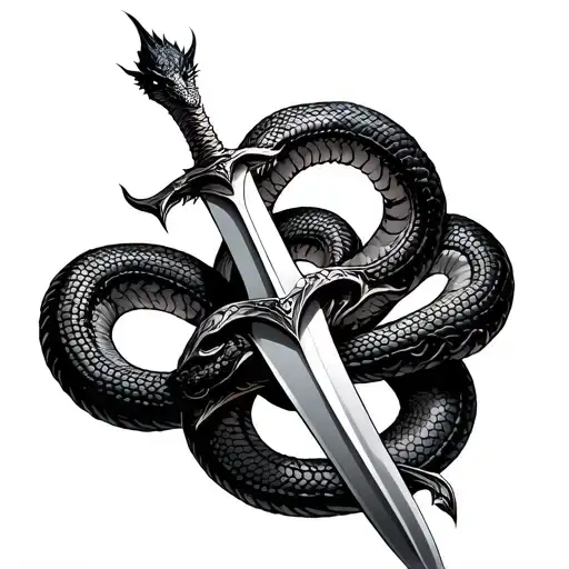 dragonslayer berserk sword with snake wrapped around it tattoo design idea