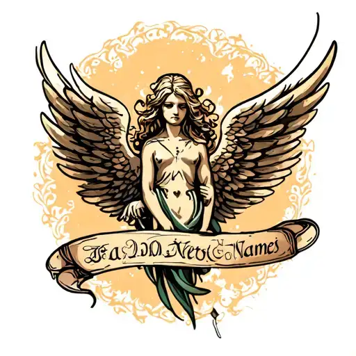 Angel and first name wing tattoo design idea