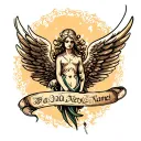 Angel and first name wing tattoo design idea