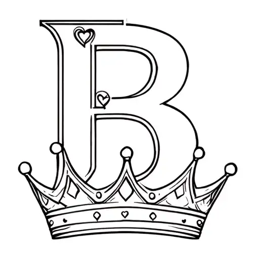 letter b with king of hearts crown  tattoo design idea