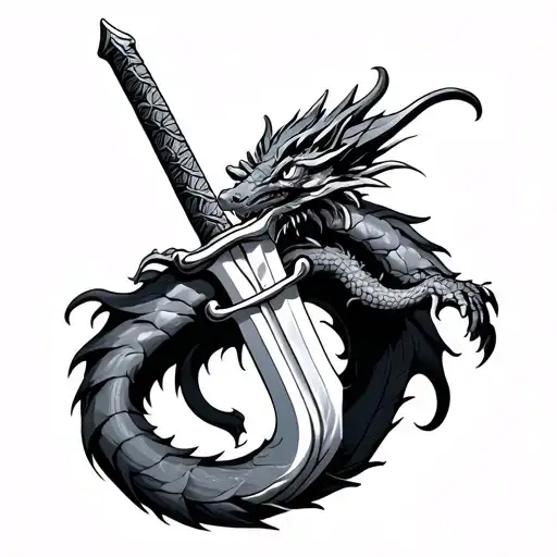 Dragon wrapped around sword tattoo design idea