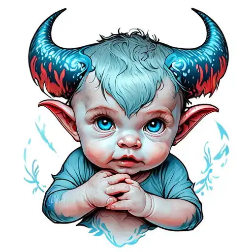 baby devil with blue eyes tattoo design idea