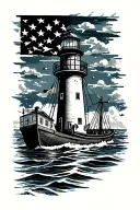 lighthouse, boat, fish tattoo design idea