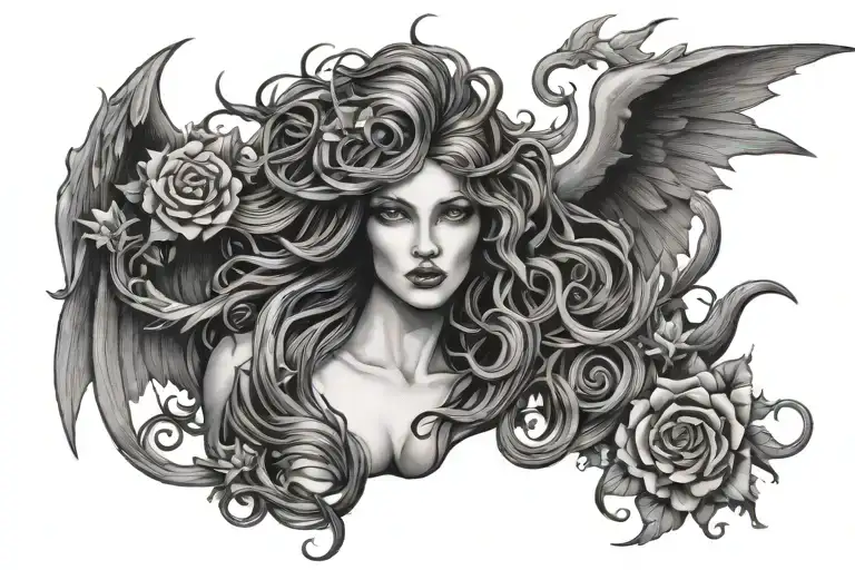 Lilith surrounded tattoo design idea