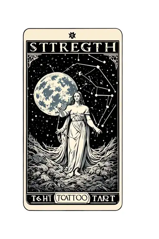 strength tarot card design featuring orion constellation surrounded by orion illustration tattoo design idea