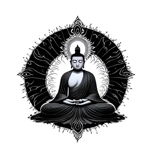 Buddhist monk meditating tattoo design idea