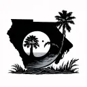 Updated Tattoo Concept:Main Design:Palmetto tree + crescent moon inside the outline of South Carolina.Text Elements: tattoo design idea