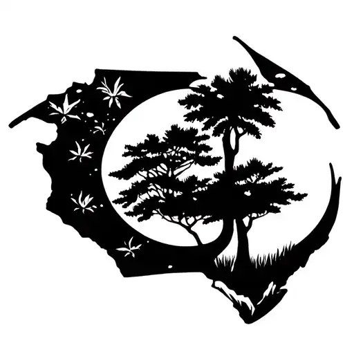 Updated Tattoo Concept:Main Design:Palmetto tree + crescent moon inside the outline of South Carolina.Text Elements: tattoo design idea