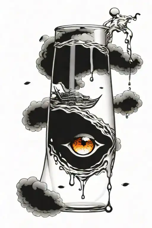 upside down glass half full sleeve tattoo design idea