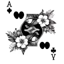jack of hearts playing card surrounded by Hawaiian flowers tattoo design idea