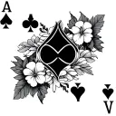 jack of hearts playing card surrounded by Hawaiian flowers tattoo design idea