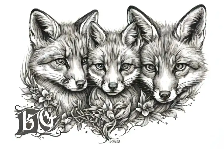 fof with teo fox babys and numbers 11.12.2018 and 12.02.2023 tattoo design idea