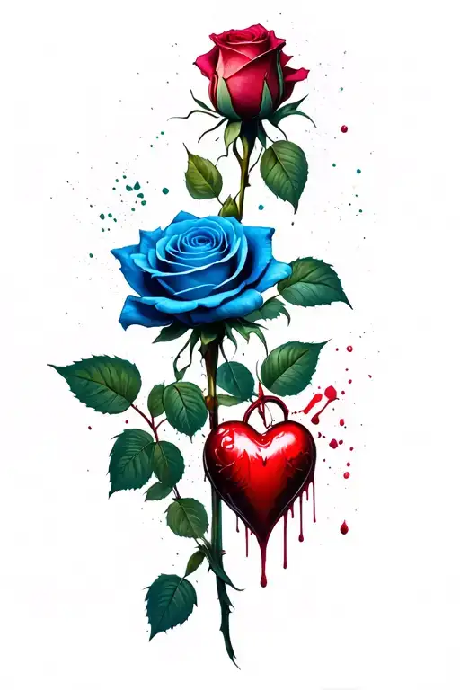 blue rose with bleeding heart made tattoo design idea