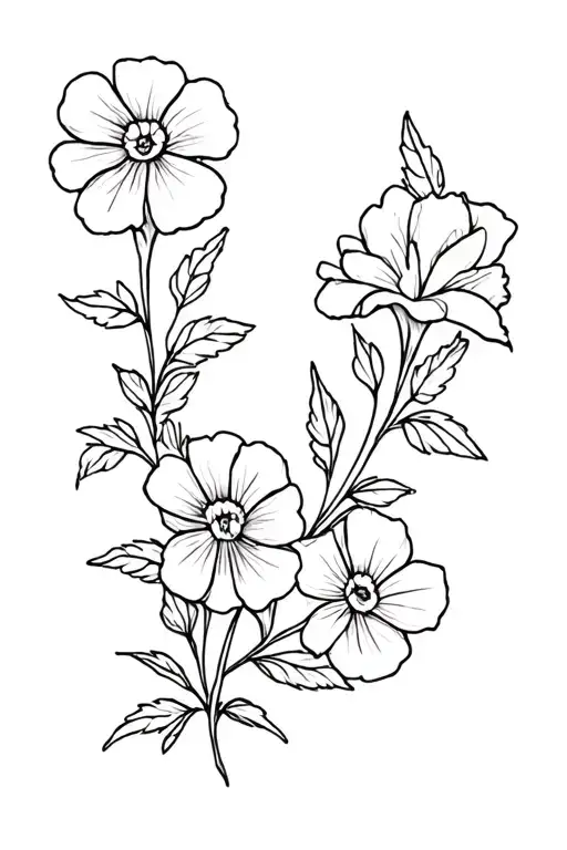primroses and honeysuckle and violets and roses intertwined tattoo design idea